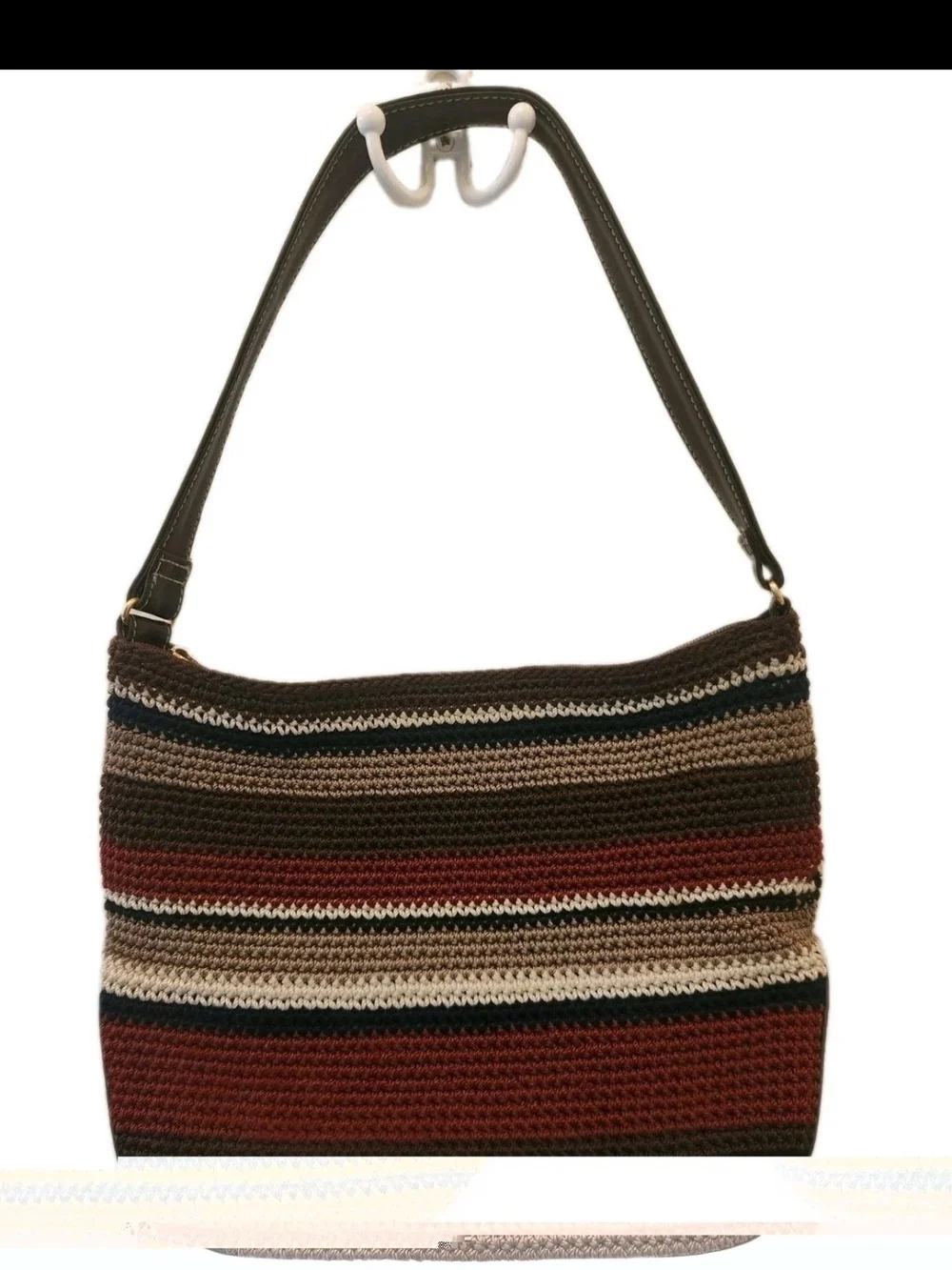 The Sak Vintage Woven Hobo Shoulder Bag in Brown & Maroon Stripes
